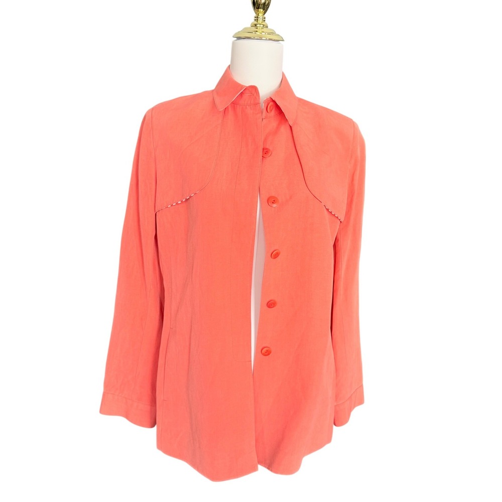 Carlisle Womens Coral Linen Silk Blend Button Front Jacket Striped Lining Size 6